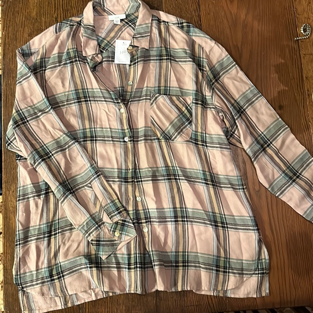 j. Jill pink plaid button down M